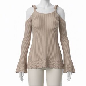 ECI Taupe Ribbed Knit Blouse